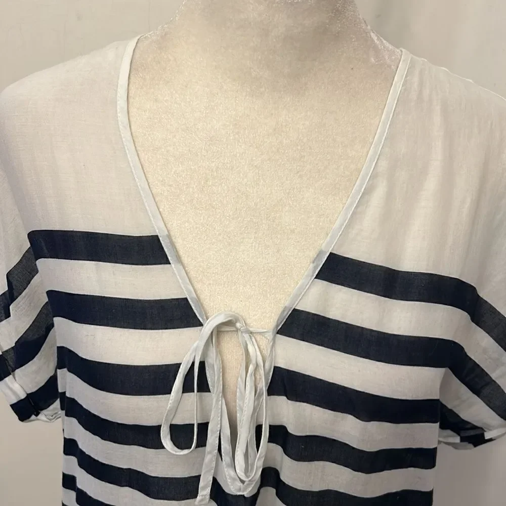 J Crew navy white striped sheer cotton cover up Size XXS EUC